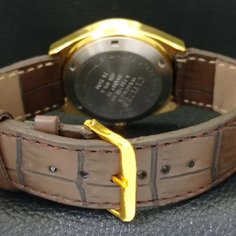 Vintage 1976 Citizen Automatic Mens Gold Watch W/daydate & Blue accents